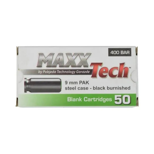 MAXXTECH 9mm P.A.K Blank Catridges Black 50 Stück